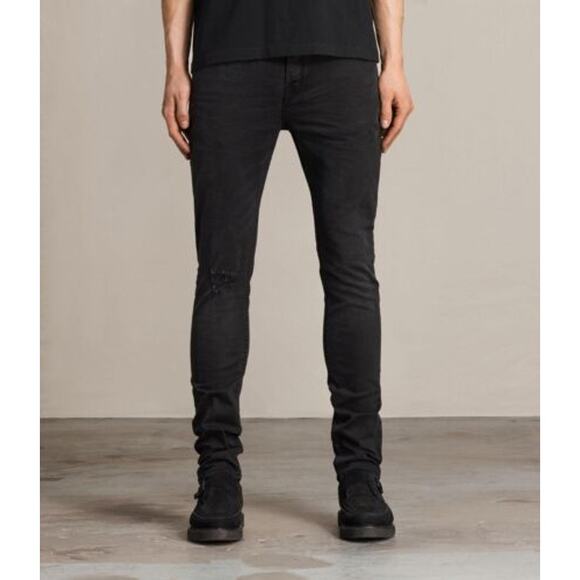 Allsaints Black Wash Crow Cigarette Leg Super Slim Fit Jeans 32 x 30 - Picture 1 of 12